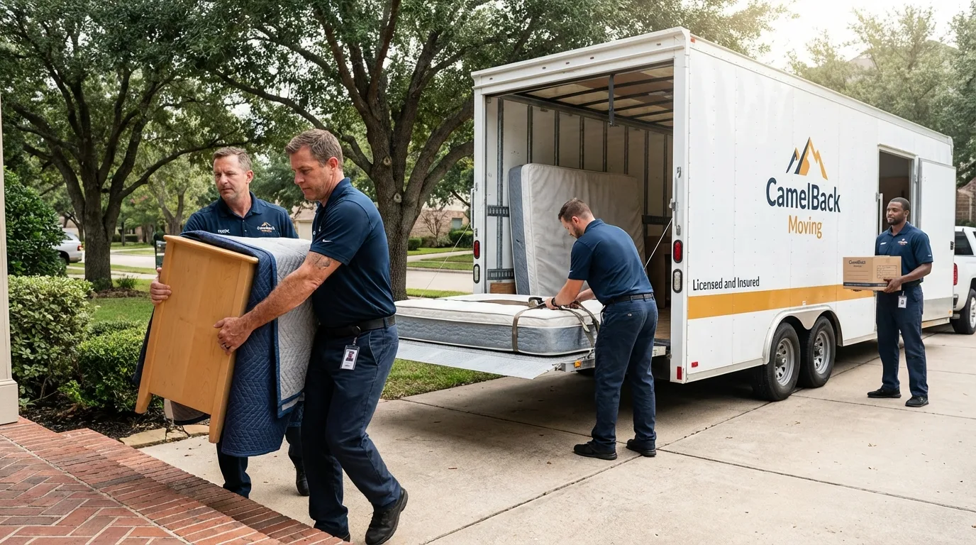 Crew loading residential truck for cross-state move from Sumner, IA